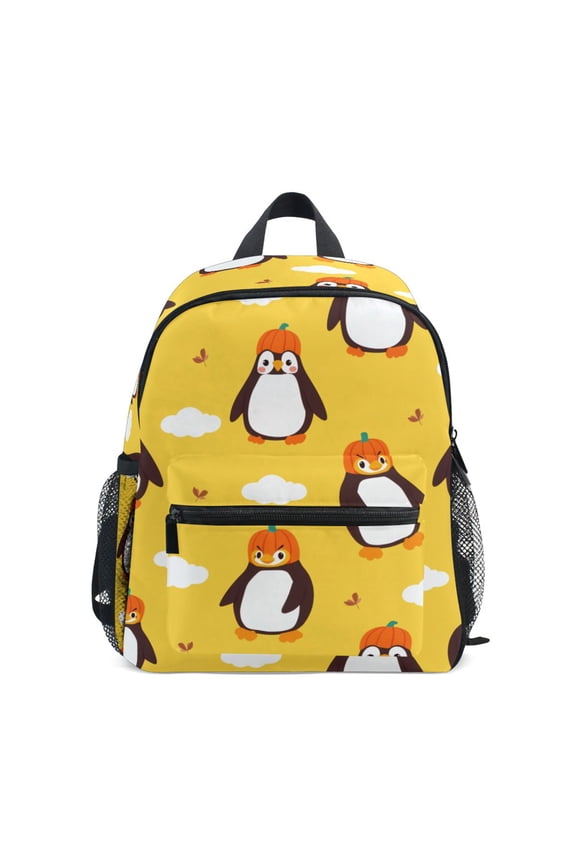 Pumpkin Penguin Pattern Mini Backpack Cute Small Backpack with Chest Strap and Whistle Ages 3-8