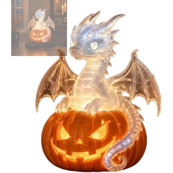 Pumpkin Perched Dragons LED Table Lamp Halloween Embers 2026 Garden Light Medieval Fantasys Statue Crystal Ball Night Light Uniques Lovers Gift