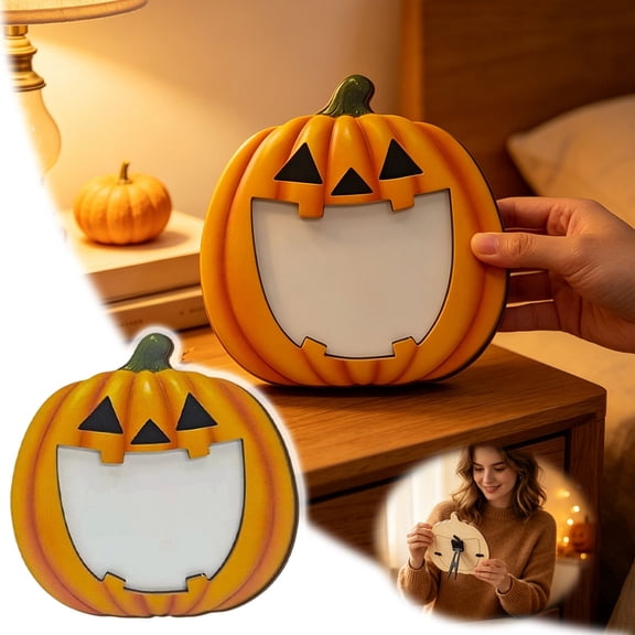 Pumpkin Photo Frame Halloween Desktop Ornament Wooden Fall Tabletop Picture Holder Autumn Decor for Home Living Room Bedroom