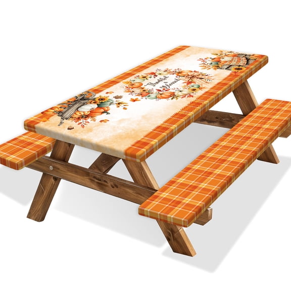 Pumpkin Picnic Table Cover, Sunflower Fall Harvest Thanksgiving Decor(30x72 Inches)