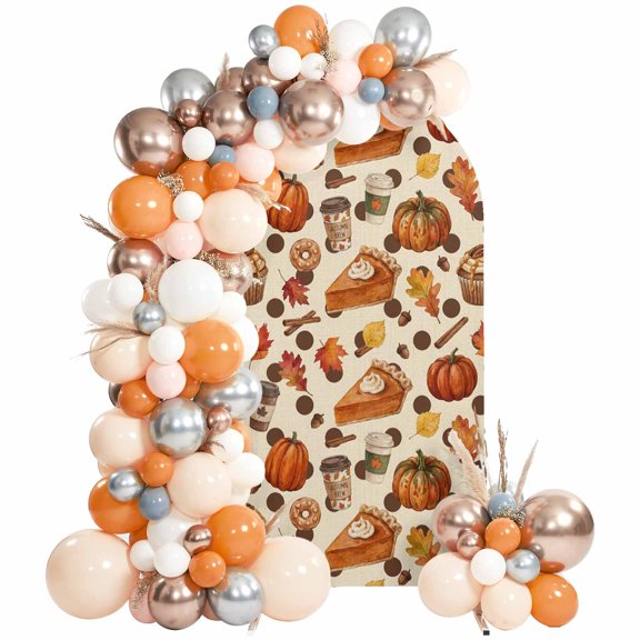 Pumpkin Pie Arch Backdrop Cover 4 FT, Coffee Cups Cupcakes Leaves Autumn Wedding Arch Cover Stretchy Backdrop Stands Covers for Birthday Party Ceremony Banquet Decor