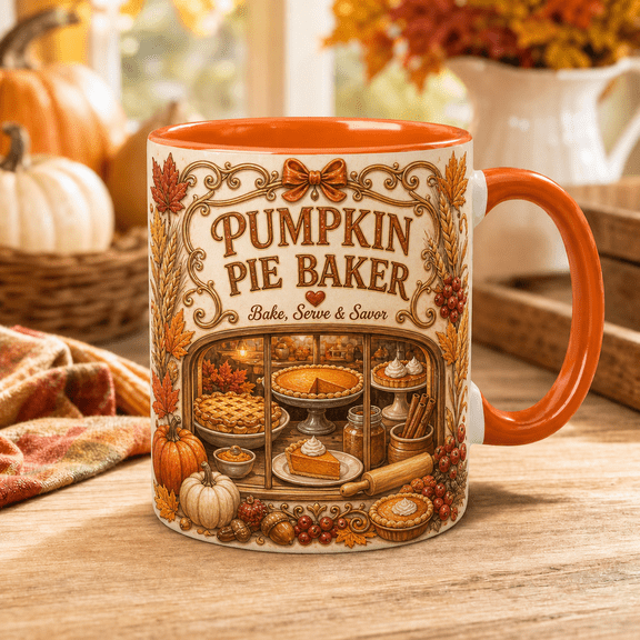Pumpkin Pie Ceramic Coffee Mug in Warm Cream for Fall Bakers