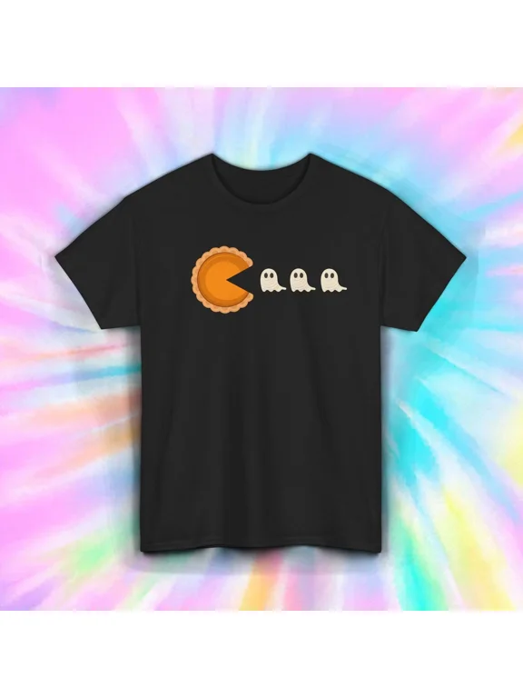 Pumpkin Pie Ghosts Shirt Funny Pacman Halloween Costume Party Graphic Tee S-5XL