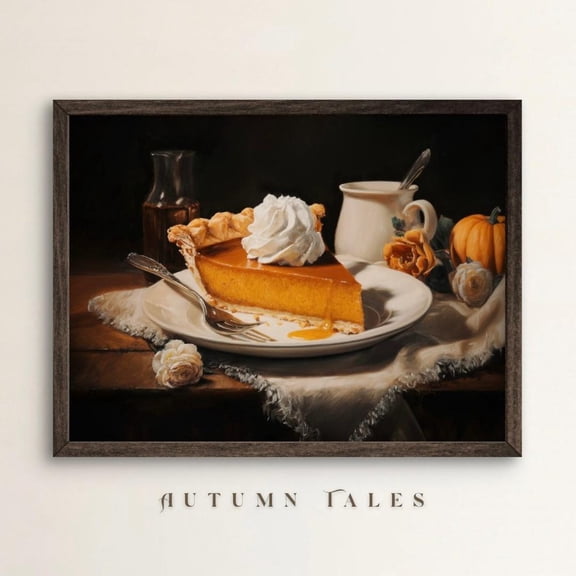 Pumpkin Pie Poster Wall Art Vintage Thanksgiving Print Rustic Kitchen Dessert Roses Autumn Decor UNFRAMED Poster, Wall Art for Decor, Present, 8x12