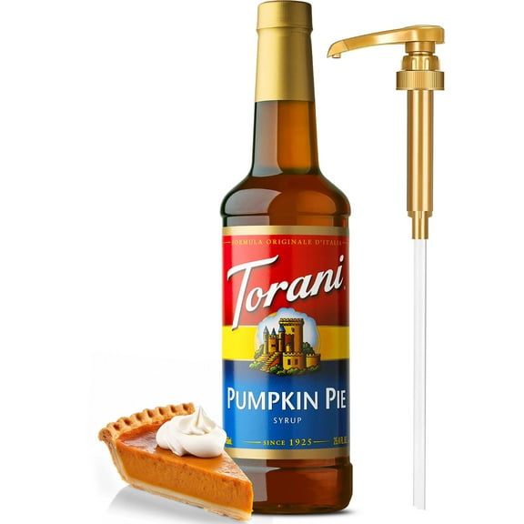 Pumpkin Pie Syrup, Torani Pumpkin Pie Syrup for Coffee 25.4 Ounces with Little Squirt Syrup Pump