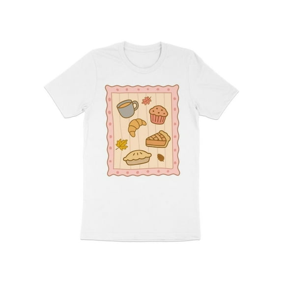 Pumpkin Pie T Shirt, Fall Baking Lover，Coffee Croissant Graphic Tees,Women's Tops,Crew neck ,Cute,cotton，white，S-5XL