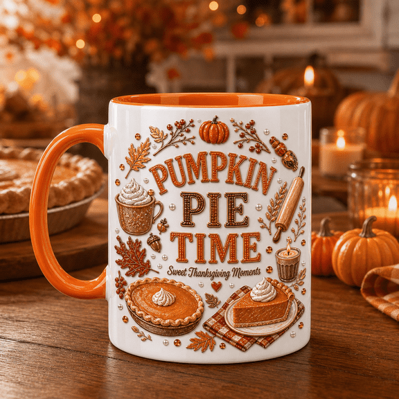 Pumpkin Pie Time Ceramic Coffee Cup for Autumn Fall Breaks for Women