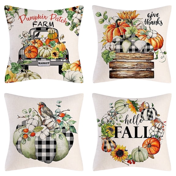 Pumpkin Pillow Cases Set of 4 Thanksgiving Fall Pillow Covers Decorations Fall Decor Grateful Thanksgiving Throw Pillow Covers Cushion Cover, 18 x 18in