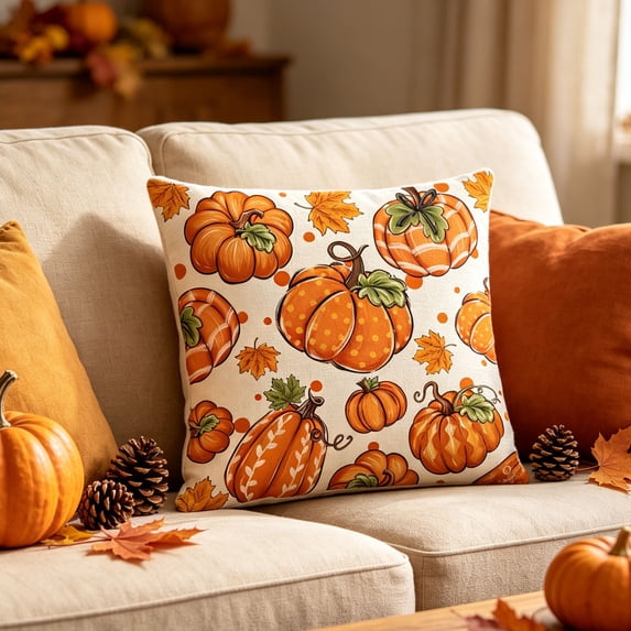 Pumpkin Pillow Covers 18x18 Double Sided Print Fall Decor Cushion Covers for Sofa Thanksgiving Home Decor by OVFUIZ