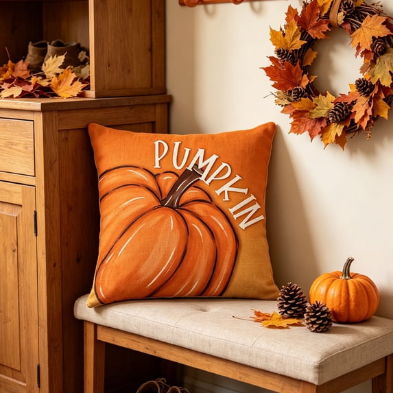 Pumpkin Pillow Covers 18x18 Double Sided Print Fall Decor Cushion Covers for Sofa Thanksgiving Home Decor by OVFUIZ