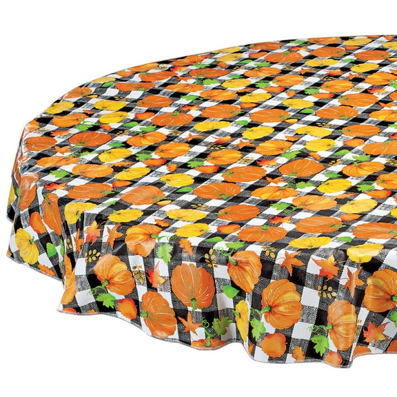 Pumpkin Plaid Vinyl Table Cover, 70" Round