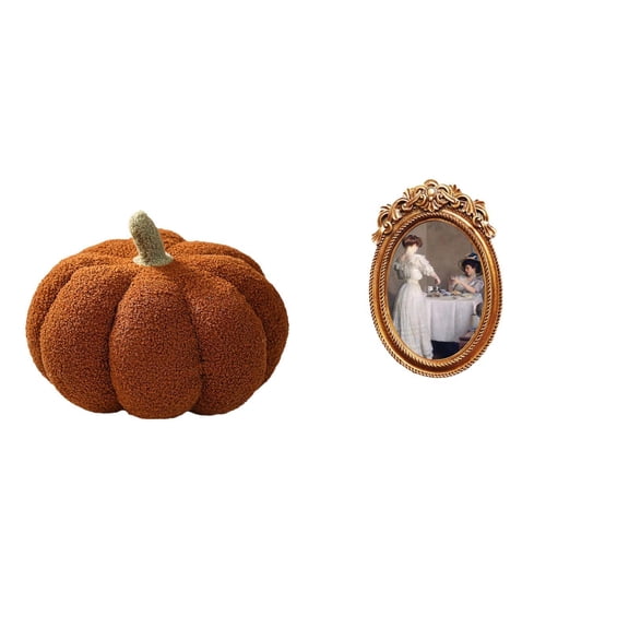 Pumpkin Plush Pillow Resin Photo Frame Soft Texture Multipurpose Decor for Home Bedroom Tabletop Display