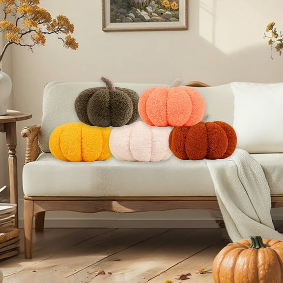 Pumpkin Plush Pillow Toy, Brown Cute Fall Decor for Sofa, Bed, Workspace, Thanksgiving Party Decoration, Soft Stuffed Home Accent (1 Pc)