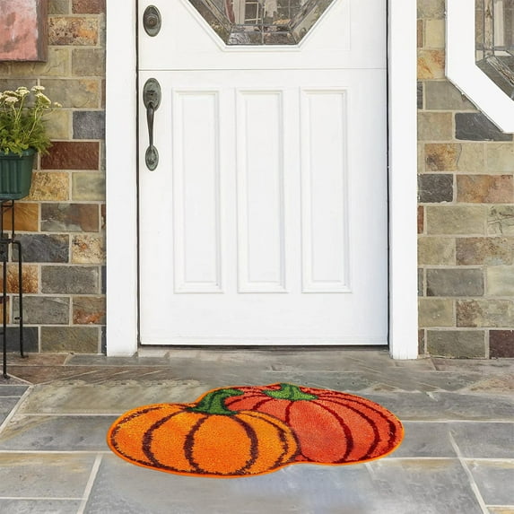Pumpkin Plush Throw Rug - Ultra Soft Anti-Slip Accent Mat (Halloween/Fall Decor - Machine Washable Kitchen/Bedroom Carpet)
