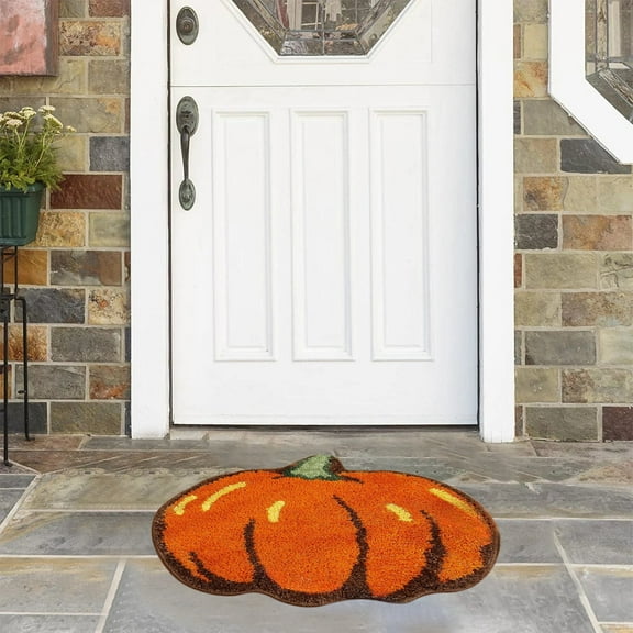 Pumpkin Plush Throw Rug - Ultra Soft Anti-Slip Accent Mat (Halloween/Fall Decor - Machine Washable Kitchen/Bedroom Carpet)