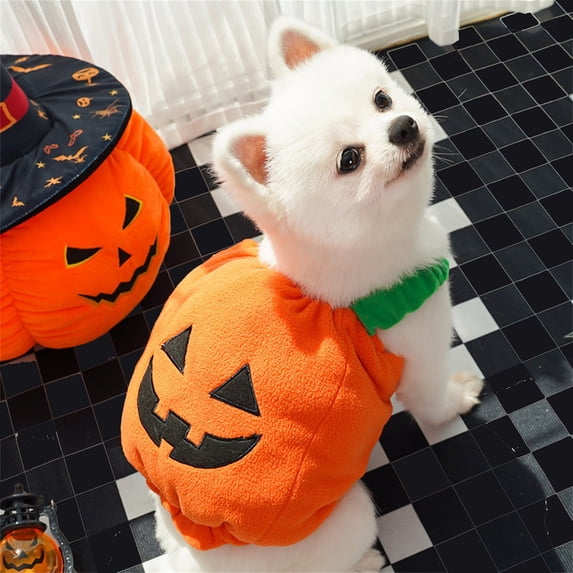 Pumpkin Pooch Dog Costume Fleece Halloween Cosplay Cute Novelty Clothes Coat for Small to Medium Dogs Puppy Party Favors Birthday(XS,Orange)