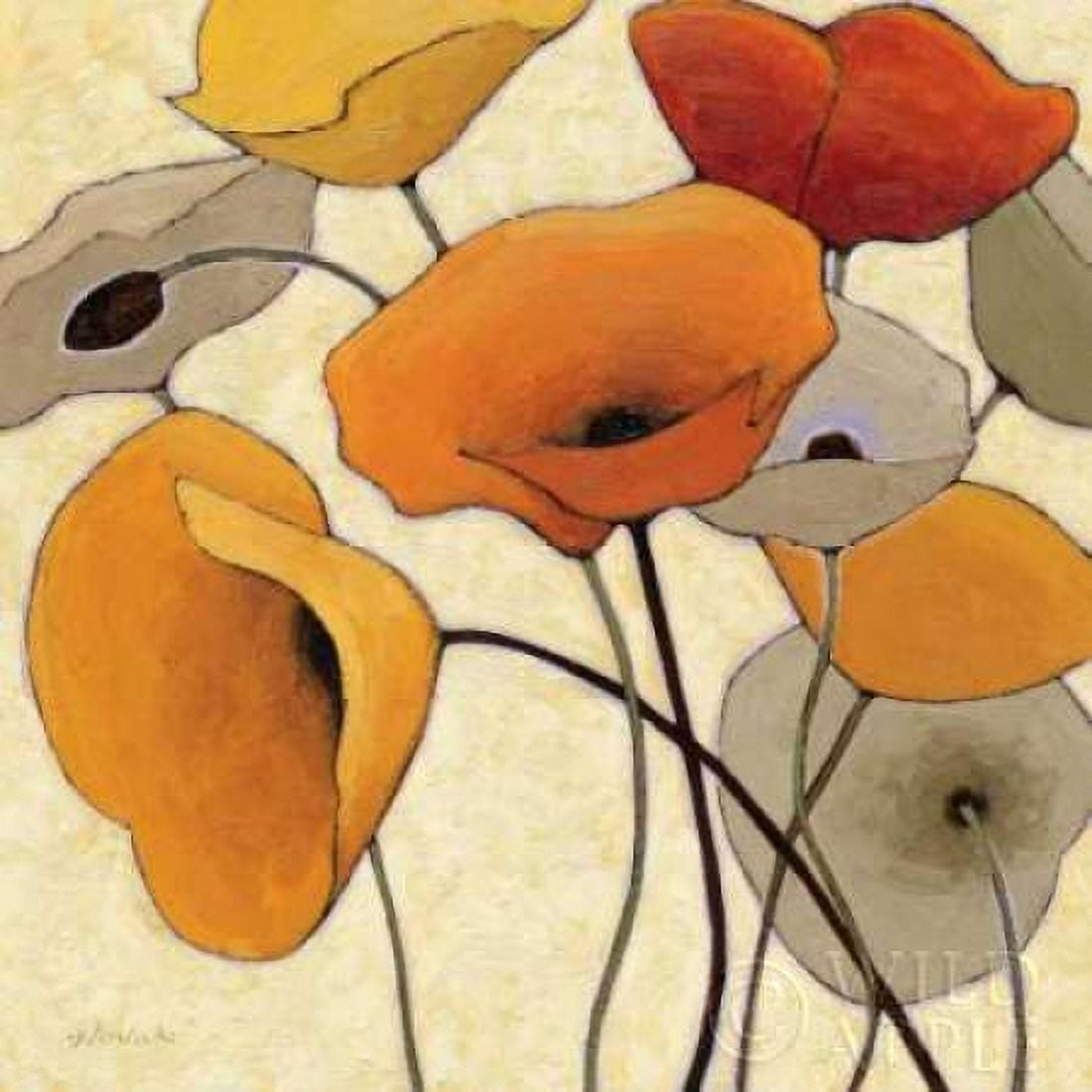 Pumpkin Poppies III Canvas Art - Shirley Novak (24 x 24)