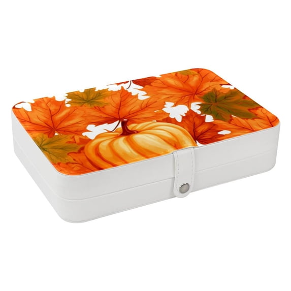 Pumpkin Portable PU Leather Jewelry Organizer Box with Removable Compartment