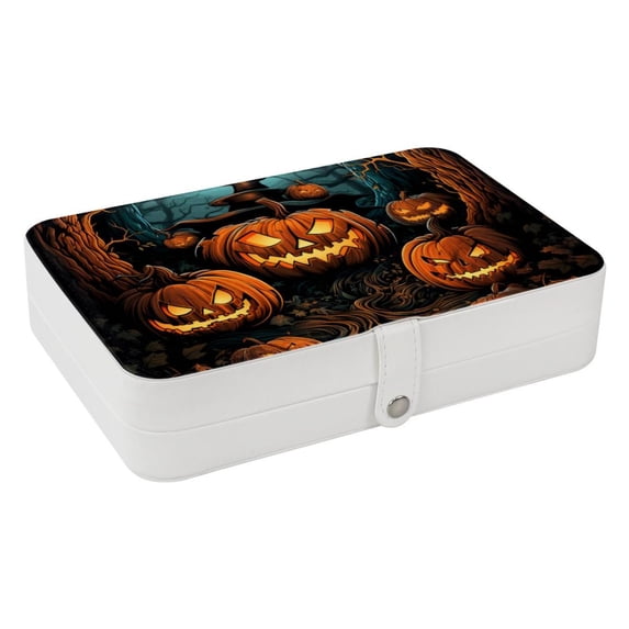 Pumpkin Portable PU Leather Jewelry Storage Box with Removable Compartment, Earring Holder, Bracelet Holder, and Jewelry Stand