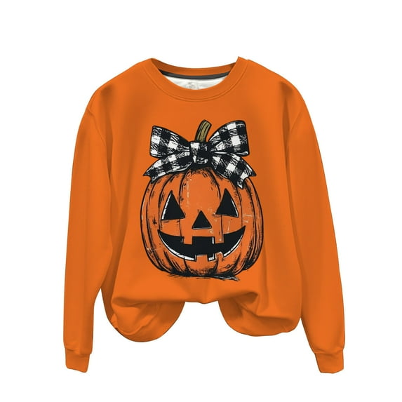 Pumpkin Print Blouses for Womens Cosplay Sweatshirt Loose Fit Pullover Sweater Top Thermal Polar Soft Fleece Sweatshirt Casual Tops Comfy Fall Fashion Outfits Winter Clothes