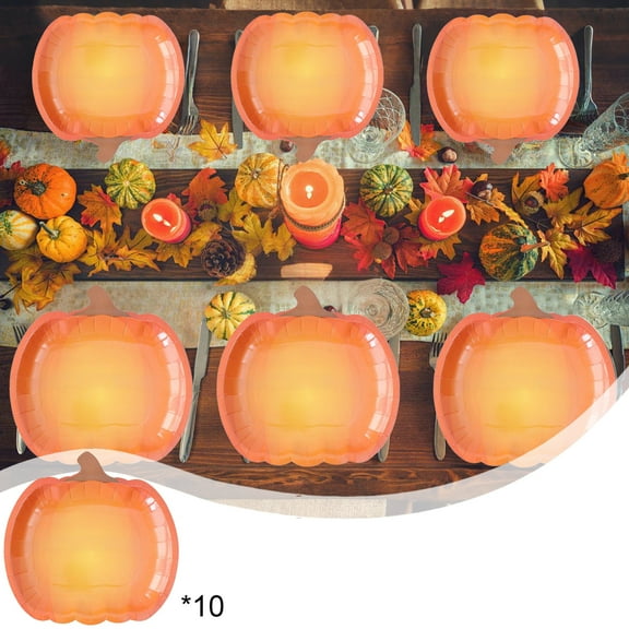 Pumpkin Print Dessert Plates - Disposable Fall Party Tableware Halloween Thanksgiving Dinnerware Eco-Friendly Paper Plates Bulk Value Pack(C)