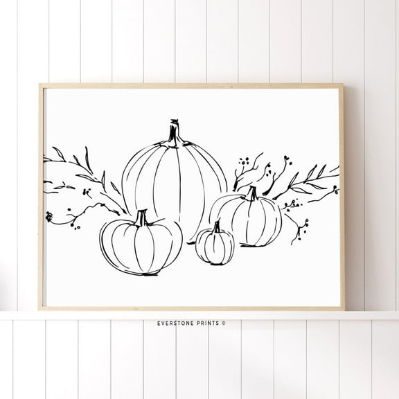 Pumpkin Print, Fall, Farmhouse Fall Decor, Pumpkin Line Art, Autumn Decor, Autumn Print, Fall Print, Rustic Wall Decor Wall Art, Modern Wall Decor, 16x24 UNFRAMED