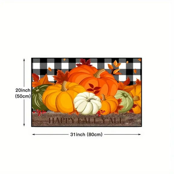 Pumpkin Printed Kitchen Mat- Thanksgiving Fall Leaves & Buffalo Plaid Non-Slip Washable Floor Rug for Kitchen, Entryway, Laundry Room