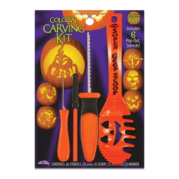 Pumpkin Pro Adult Plastic Colossal Carving Halloween Pumpkin Kit Decoration, Fun World, 10 Pcs