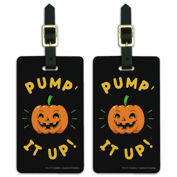 Pumpkin Pump It Up Halloween Funny Humor Luggage ID Tags Suitcase Carry-On Cards - Set of 2