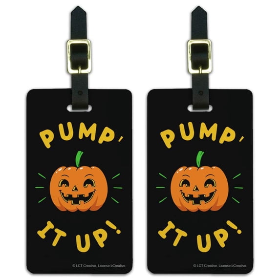 Pumpkin Pump It Up Halloween Funny Humor Luggage ID Tags Suitcase Carry-On Cards - Set of 2