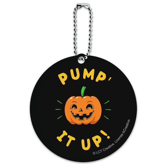 Pumpkin Pump It Up Halloween Funny Humor Round Luggage ID Tag Card Suitcase Carry-On