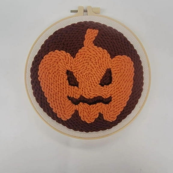 Pumpkin Punch Needle Kits Adults Beginner, Handcraft DIY Craft Hoop Kit with Instructions Home Decor