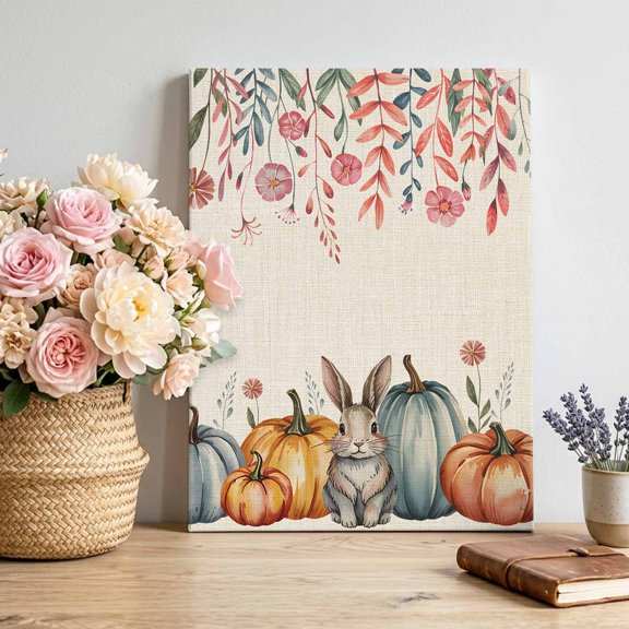 Pumpkin Rabbit Canvas Wall Art for Living Room, Thanksgiving Fall Poster Print Painting for Bedroom Office Home Decoration Wall Pictures Prepare To Hang 8"x10"