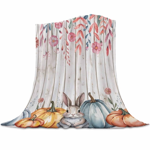 Pumpkin Rabbit Flannel Blanket for Bed,Travel and Camping, Thanksgiving Fall Super Soft Cozy Blanket for All Seasons 30"x40"