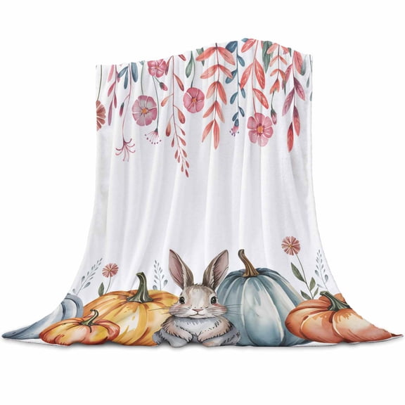 Pumpkin Rabbit Flannel Blanket for Bed,Travel and Camping, Thanksgiving Fall Super Soft Cozy Blanket for All Seasons 30"x40"