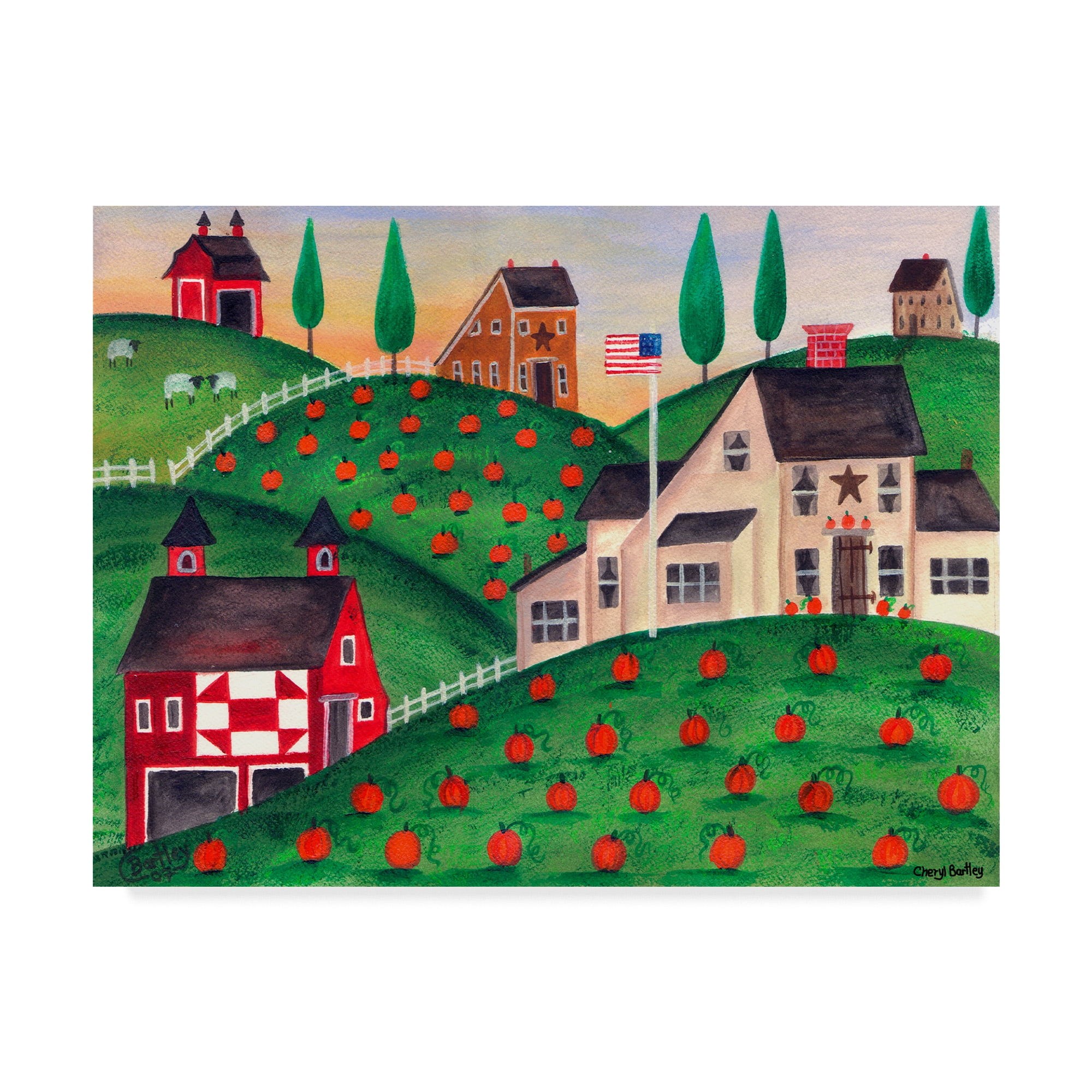 Pumpkin Red Barn Folk Art' Canvas Art by Cheryl Bartley - Walmart.com