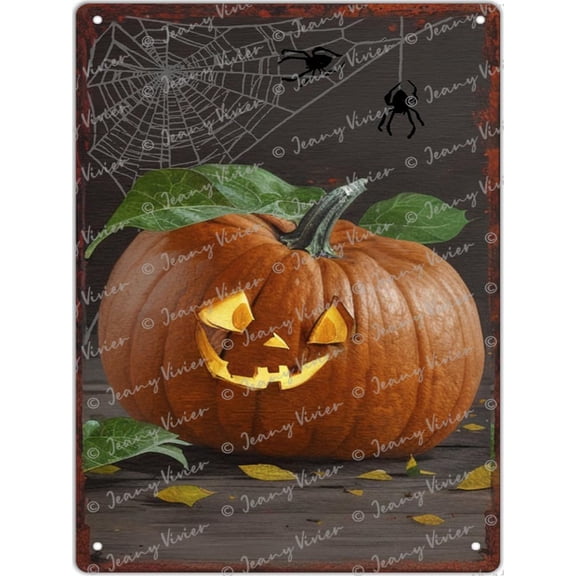 Pumpkin Retro Tin Sign, Spider's Web Decor, Scary Pumpkin Poster, Indoor Outdoor Decorations, Funny Scary Classic For All Age and Sizes Vintage Metal Tin Signs Wall Decorative 12x16 Inch