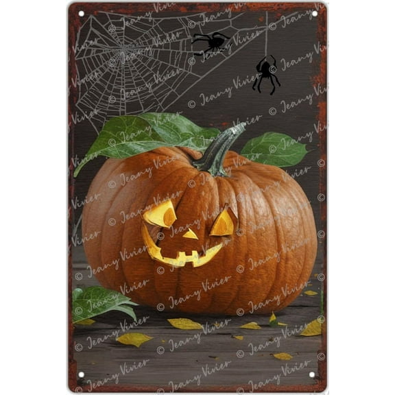 Pumpkin Retro Tin Sign, Spider's Web Decor, Scary Pumpkin Poster, Indoor Outdoor Decorations, Funny Scary Classic For All Age and Sizes Vintage Metal Tin Signs Wall Decorative 12x8 Inch