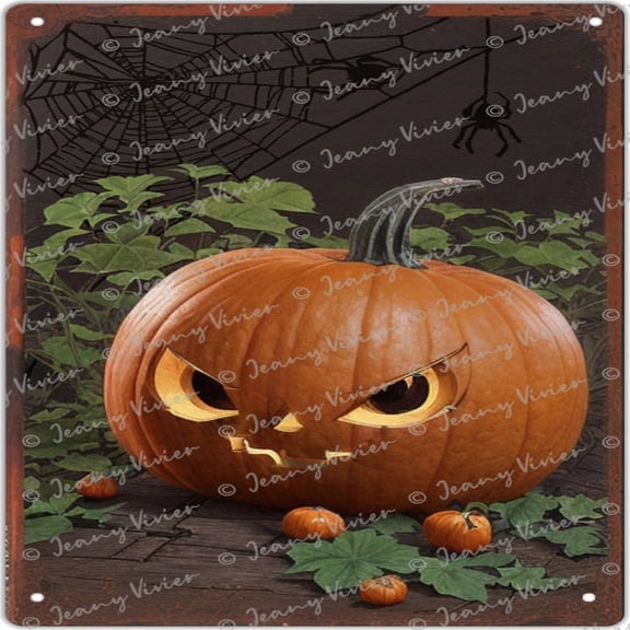 Pumpkin Retro Tin Sign, Spider's Web Decor, Scary Pumpkin Poster, Indoor Outdoor Decorations, Horror Pumpkin Lamp Bar Club Family Bathroom Party Wall Decoration 12x12 Inch