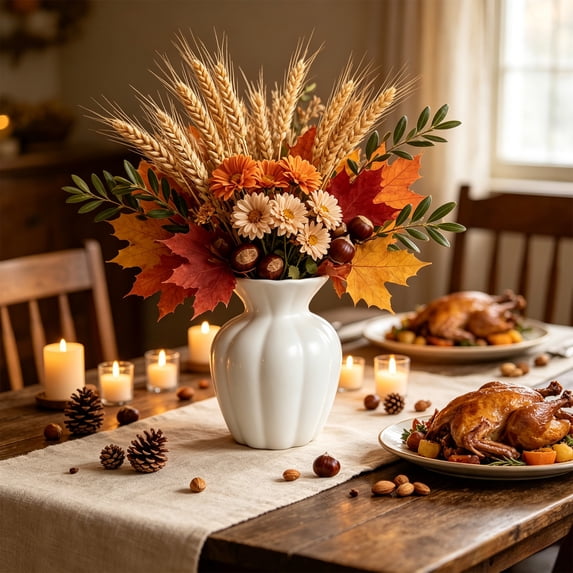 Pumpkin Ribbed Curved Vase Fluted Body Floral Pot for Fireplace Autumn Harvest Decor