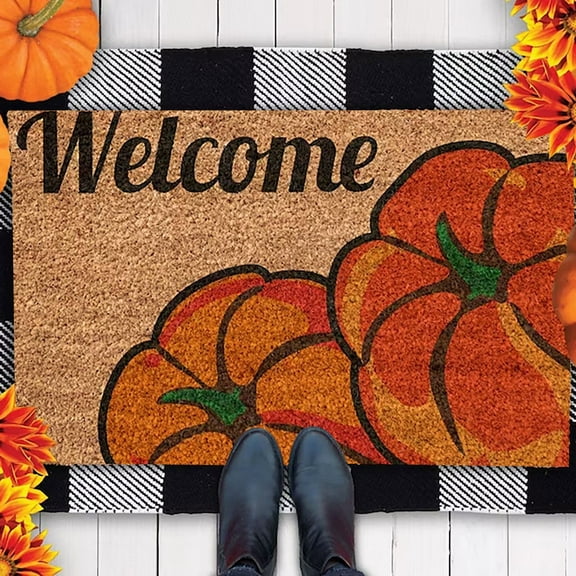 Thanksgiving Pumpkin Rug 23.6x15.7 Inches Fall Decor Bath Mat Non Machine Washable Welcome Doormat Orange Pumpkin Shaped Floor Mat for Front Door Bathroom Living Room Kitchen Home Decor