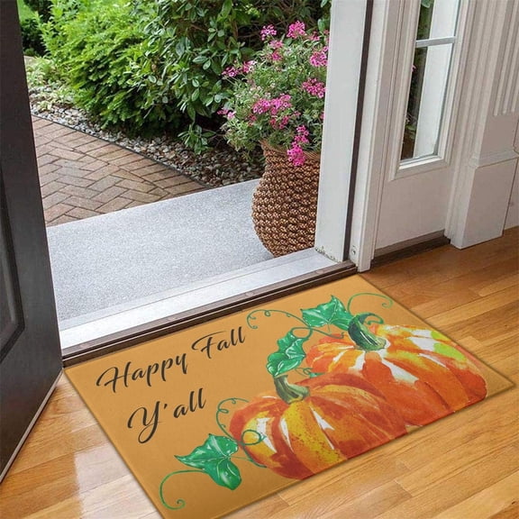 Pumpkin Rug Happy Fall Yall Rugs Fall Door Mat Floor Door Rug Outdoor & Indoor Rugs for Front Door Patio Non-Slip Rubber Entrance DoorMats 30" X 17"