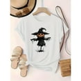 thumbnail image 1 of Pumpkin Scarecrow Graphic Tee Womens Halloween Design Short Sleeve Round Neck Comfort T-Shirt White S-5XL, 1 of 4