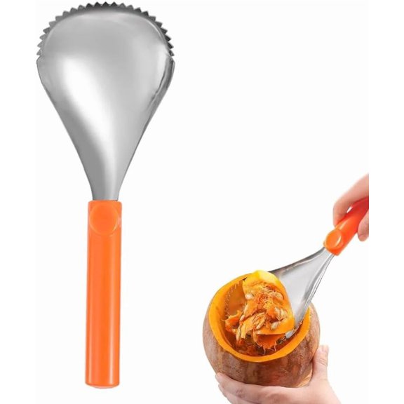 Pumpkin Scraper Serrated Spoon Pumpkin Core Remover Scoop Stainless Steel Corer Scooper for Fruits Vegetables Home Kitchen 9.82 x 3.34Inch