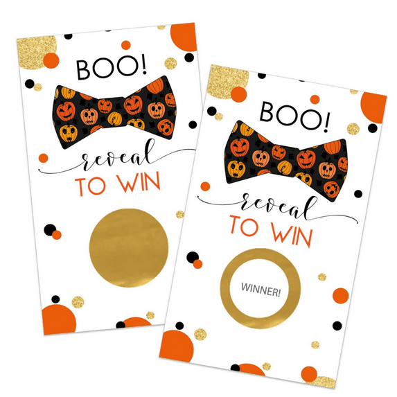 Pumpkin Scratch Off Game Cards - 28 Pack for Halloween, Baby Shower, Fall Festival, Orange & Black Spooky Themed Supplies by Paper Clever Party