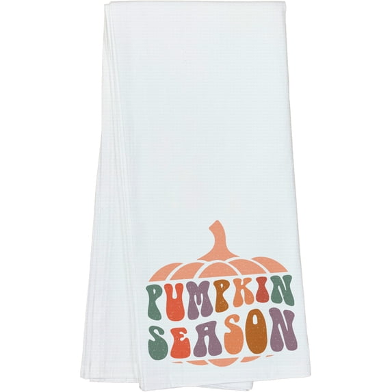 Pumpkin Season, Autumn or Fall Themed, Groovy Retro Wavy Text Merch Gift, Dish Towel, 16 x 25 IN