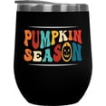 thumbnail image 1 of Pumpkin Season, Fall & Pumpkins Themed, Groovy Retro Wavy Text Merch Gift, Black 12oz Wine Tumbler, 1 of 5