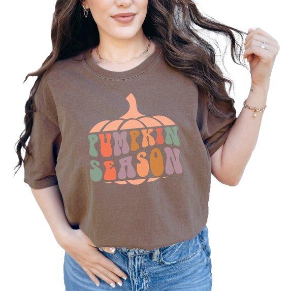 Pumpkin Season, Fall Themed, Groovy Retro Wavy Text, Espresso Comfort Colors T-Shirt, XL