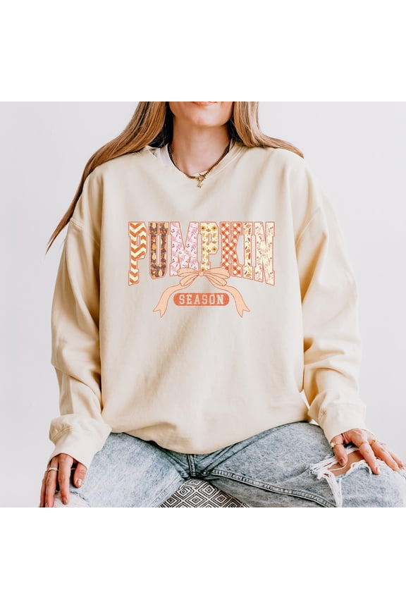 Pumpkin Season Patterns - Womens Lightweight Garment Dyed Sweatshirt