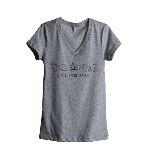 Pumpkin Season Women's Fashion Relaxed V-Neck T-Shirt Tee Heather Grey Small